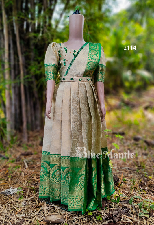 2114 Ready to Dispatch: Green Gold Gown with Dupatta