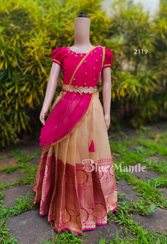 2119 Ready to Dispatch: Pink & gold Skirt & Blouse with Dupatta