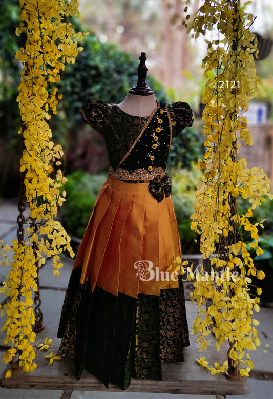 2121 Ready to Dispatch: Green and Yellow Skirt & Blouse with Dupatta
