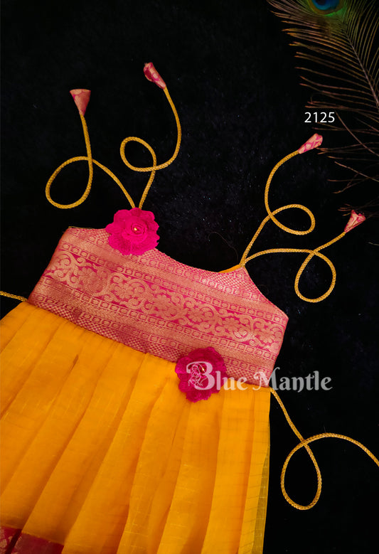 2125 Ready to Dispatch: Yellow pink Baby Frock