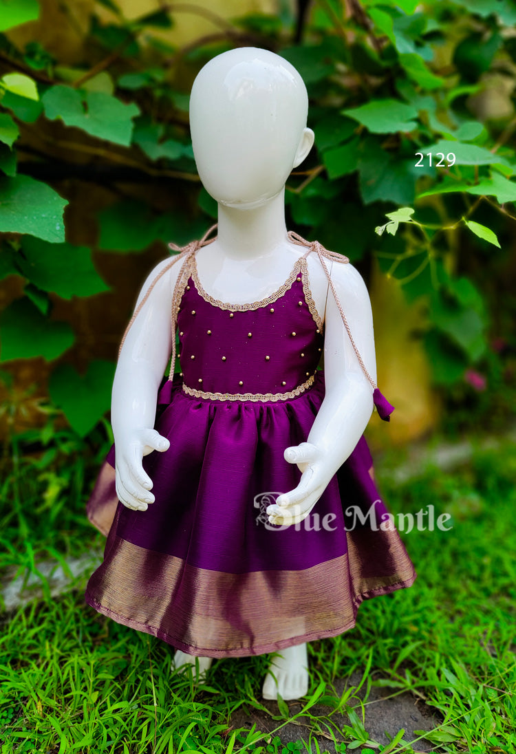 2129 Ready to dispatch: Grape Gold Baby Frock