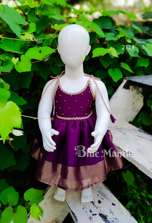 2129 Ready to dispatch: Grape Gold Baby Frock