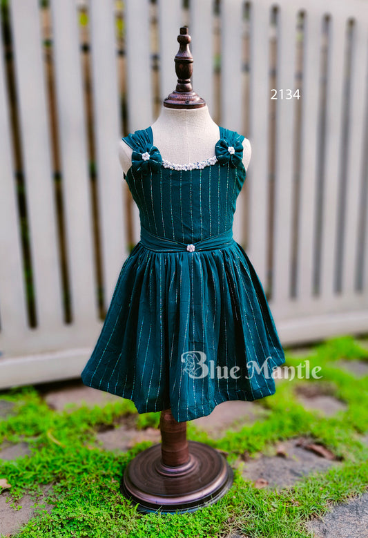 2134 Ready to Dispatch: Bottle green Baby Frock
