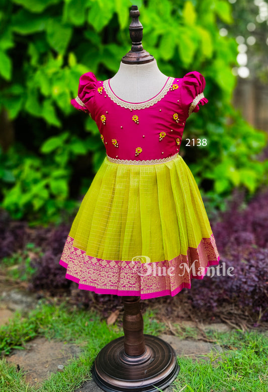 2138 Ready to Dispatch: Green Pink Frock