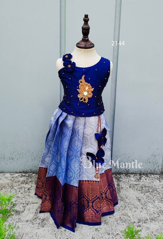 2144"VAISHALI" Pre order: Ashblue with navy blue Skirt & Blouse-May 30