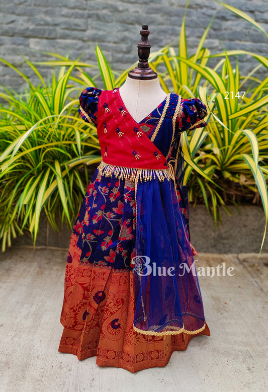 2147 Ready to dispatch: Red and blue Gown with Dupatta