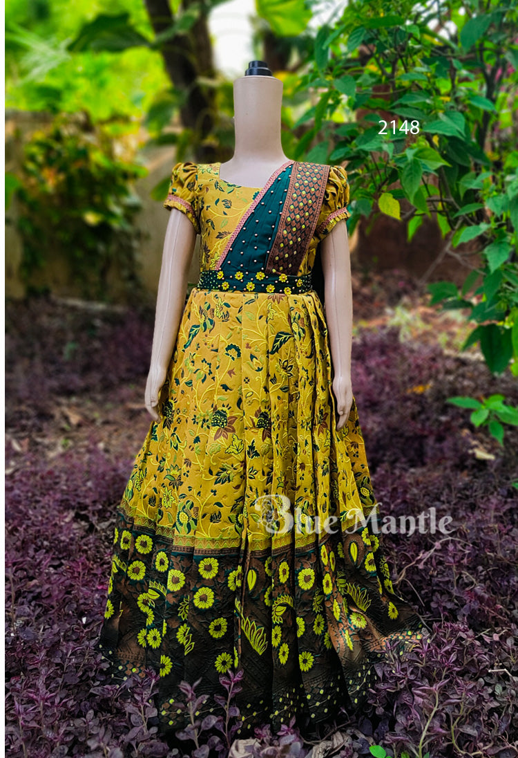 2148 Ready to Dispatch: Yellowish green Gown with Dupatta