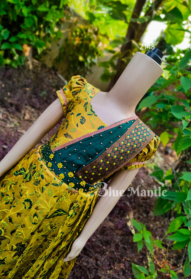 2148 Ready to Dispatch: Yellowish green Gown with Dupatta