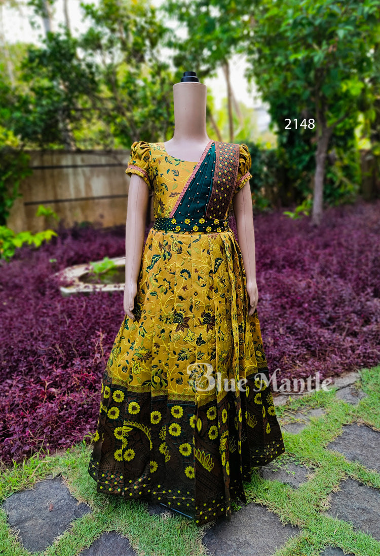 2148 Ready to Dispatch: Yellowish green Gown with Dupatta