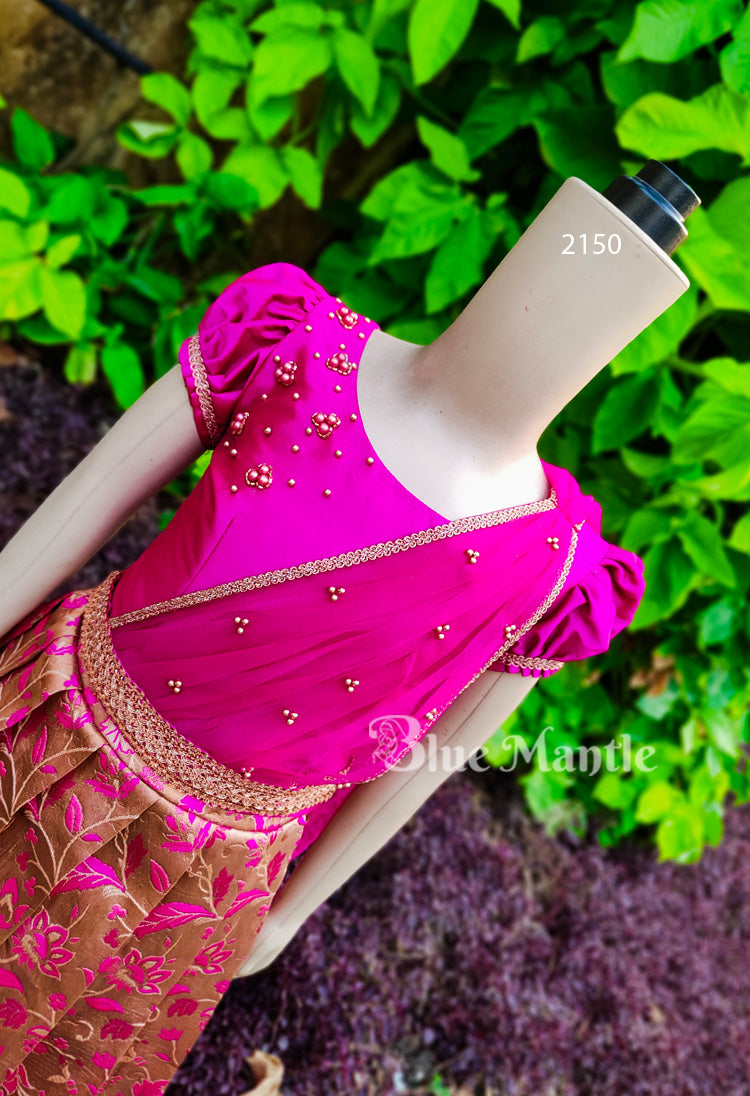 2150 Ready to Dispatch: Pink and bronze skirt and blouse with Dupatta