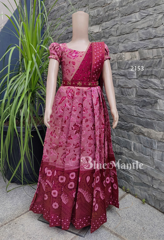 2153 Ready to dispatch: Onion pink& brown Gown with Dupatta