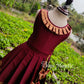 2165 Ready to Dispatch: Maroon and gold full skirt & crop Top