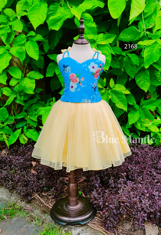 2168 Ready to dispatch: blue and yellow middy& top