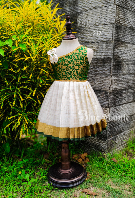 2171 Pre order: Green and off-white Baby Frock-May 20