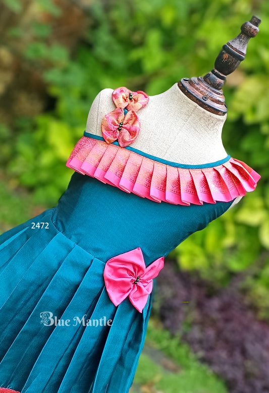 2472 Ready to Dispatch: Peacock and pink Frock