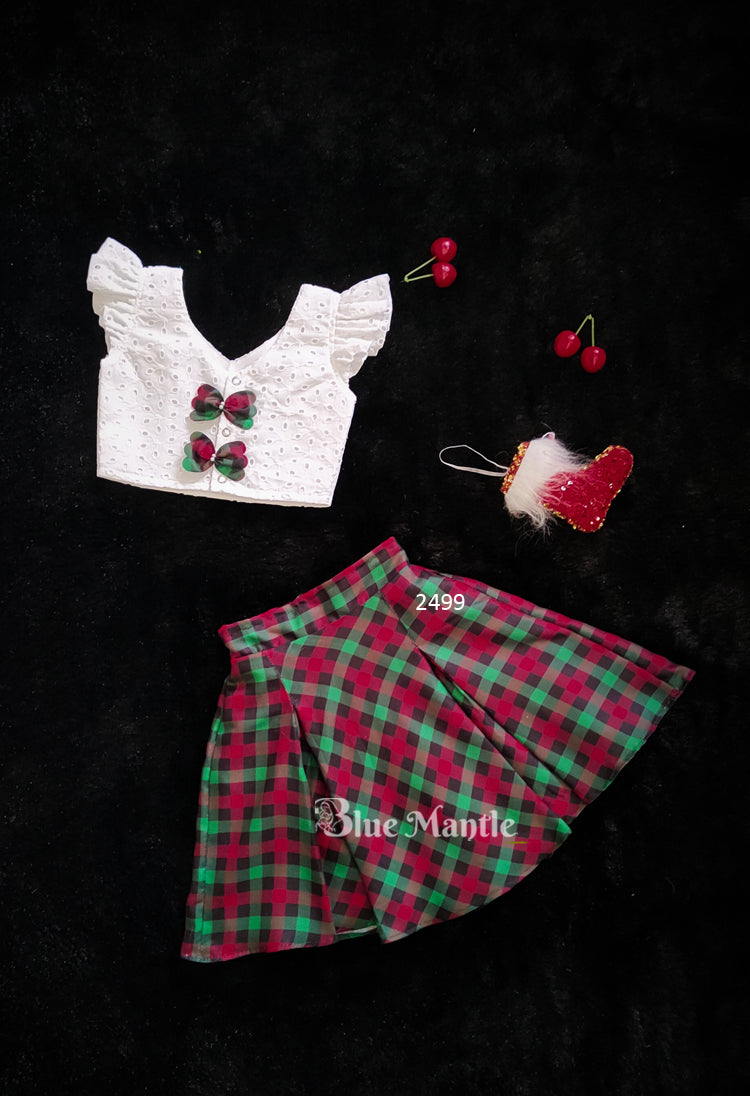 2499  Pre order: Christmas White&GreenCheck Middi& Top-November 26