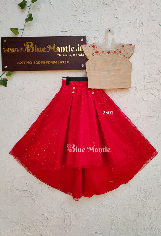 2501 "Highlow" Ready to Dispatch: Red & Beige Skirt & Blouse