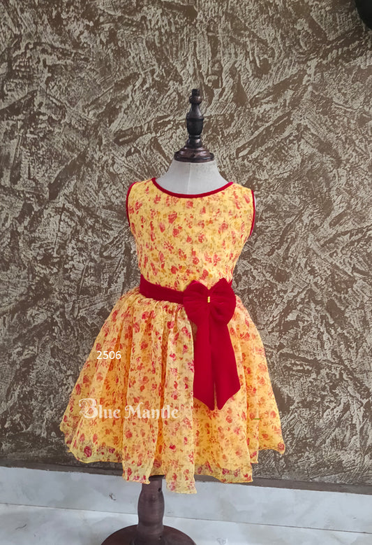 2506 Ready to Dispatch: Yellow & Red  Frock