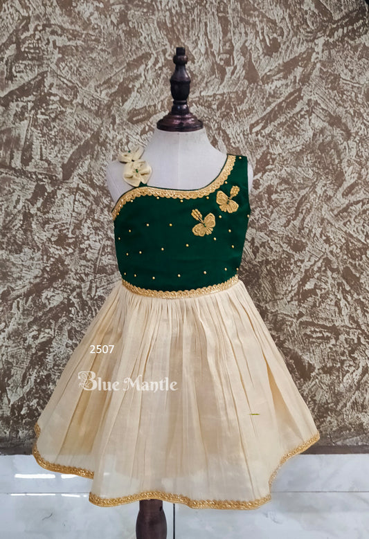 2507 Ready to Dispatch: Green & Tissue Frock