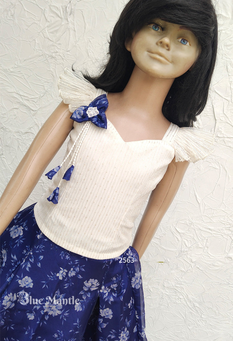 2563 Pre Order: Offwhite& Blue Middy Top ,& Ready to Dispatch