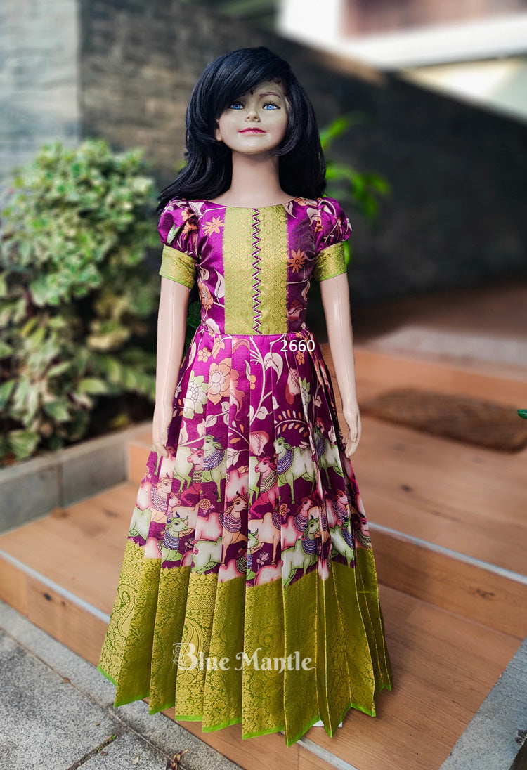 2660 Ready to Dispatch: "NANDINI" Grape & Olive Green Gown