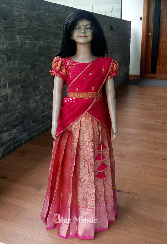 2750 Pre order : "Alakanandha" Orange and Hot Pink Dhavani - Dispatch June 22