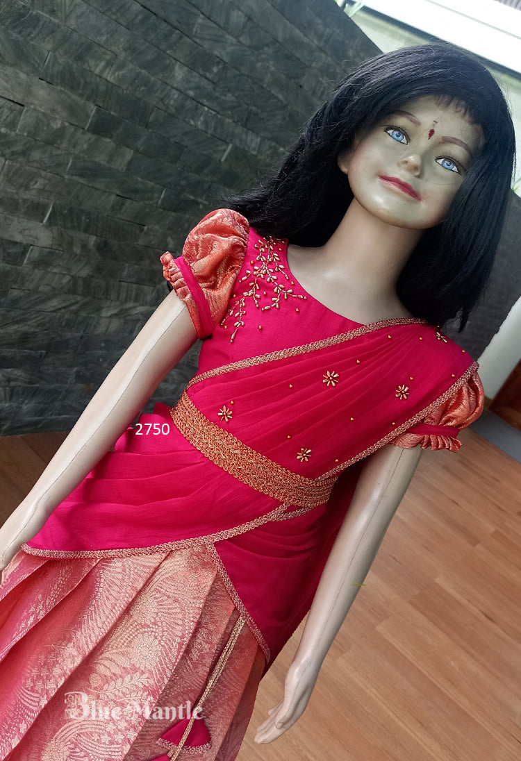 2750 Pre order : "Alakanandha" Orange and Hot Pink Dhavani - Dispatch June 22