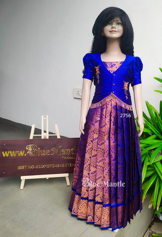 2756 Pre Order: Blue and Copper Gown with Jacket - Dispatch Date July-2