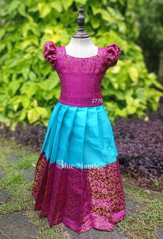 2775 Ready to Dispatch: Peacock Blue & Grape Full Skirt & Semi Crop Blouse (Copy)