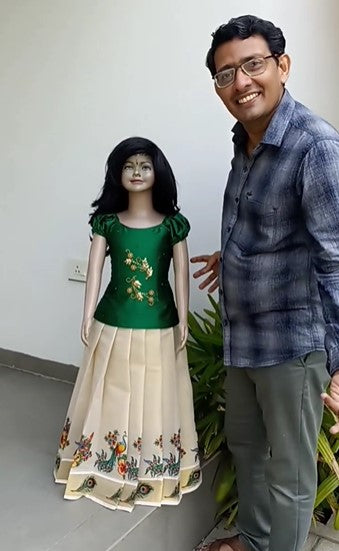 2742A Ready To dispatch: Green Mural Full skirt and Blouse