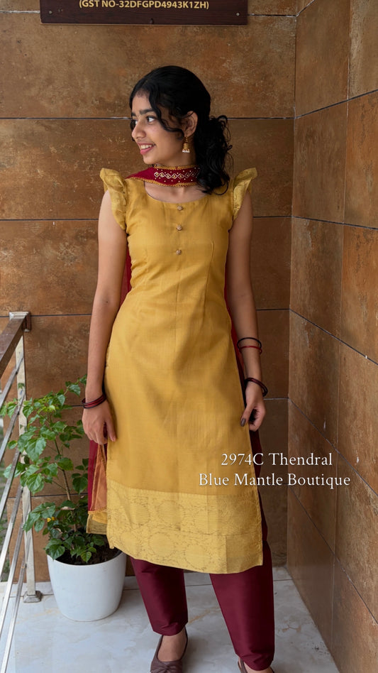 2974C: "Thendral" Golden & Maroon Churidar-  Ready To Dispatch