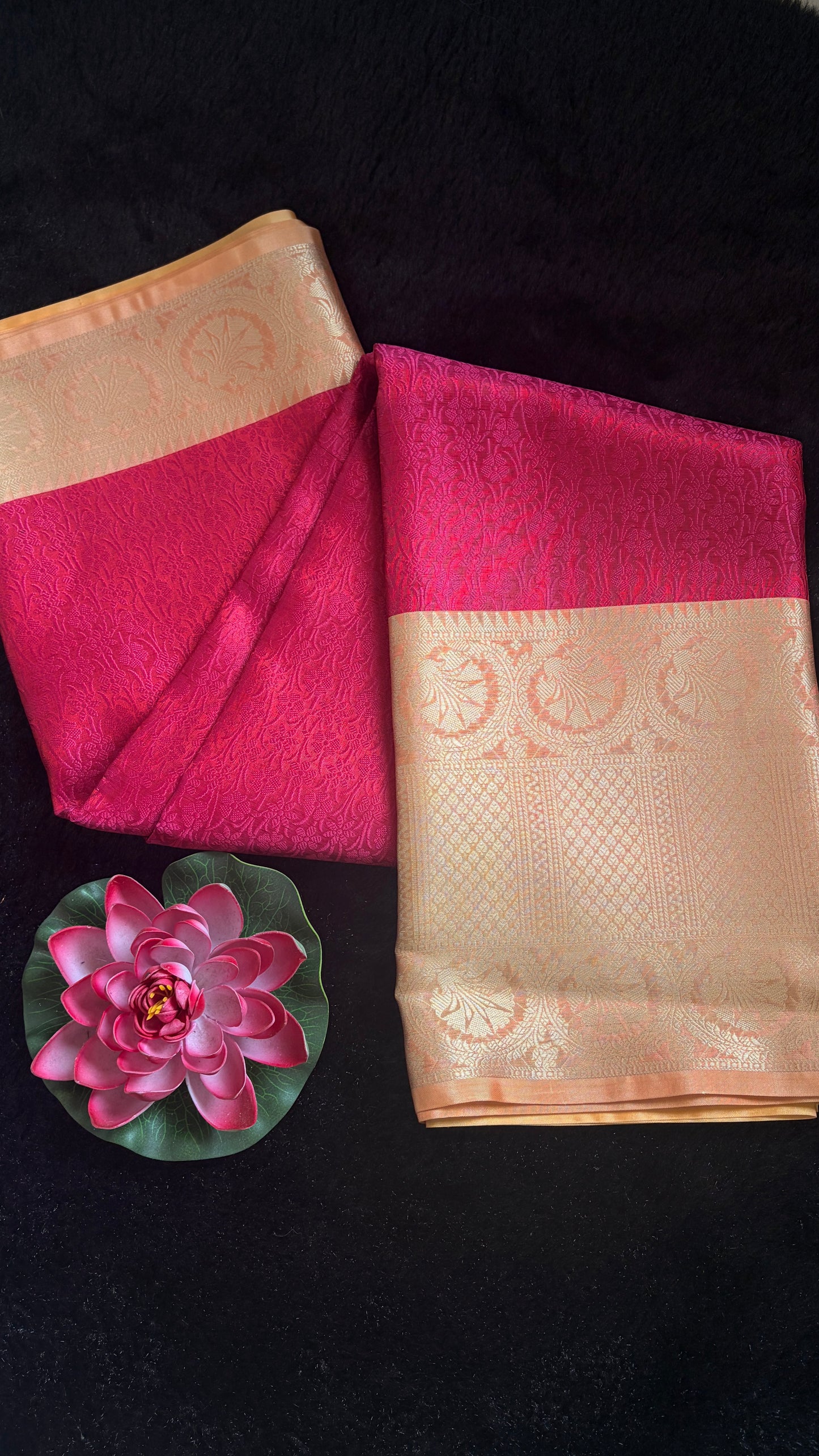 Manjari -Rich Rani pink with Antique Gold Saree Border