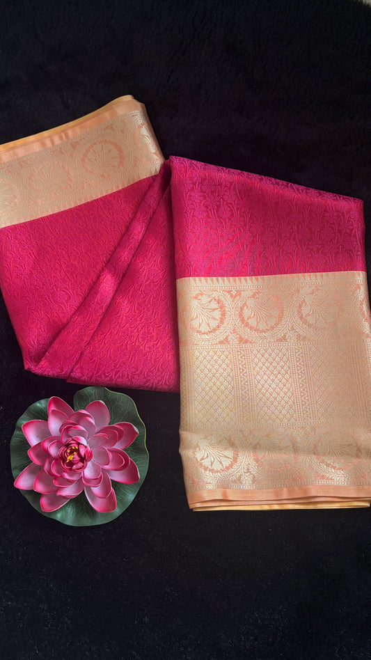 Manjari -Rich Rani pink with Antique Gold Saree Border