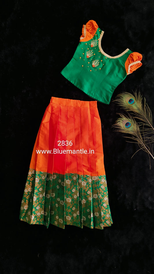 2836 Green and Orange skirt and blouse - Ready to dispatch