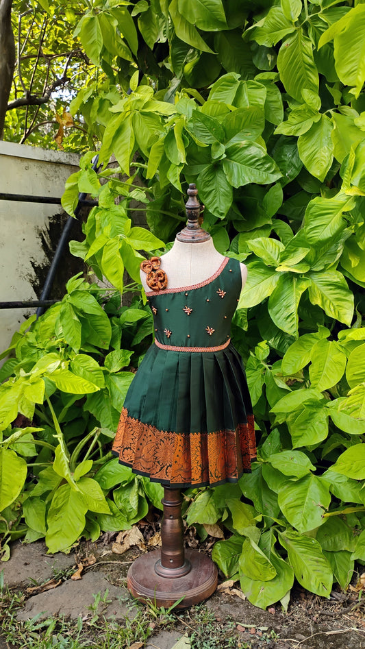 2866F- Bottle Green Frock- Ready to Dispatch