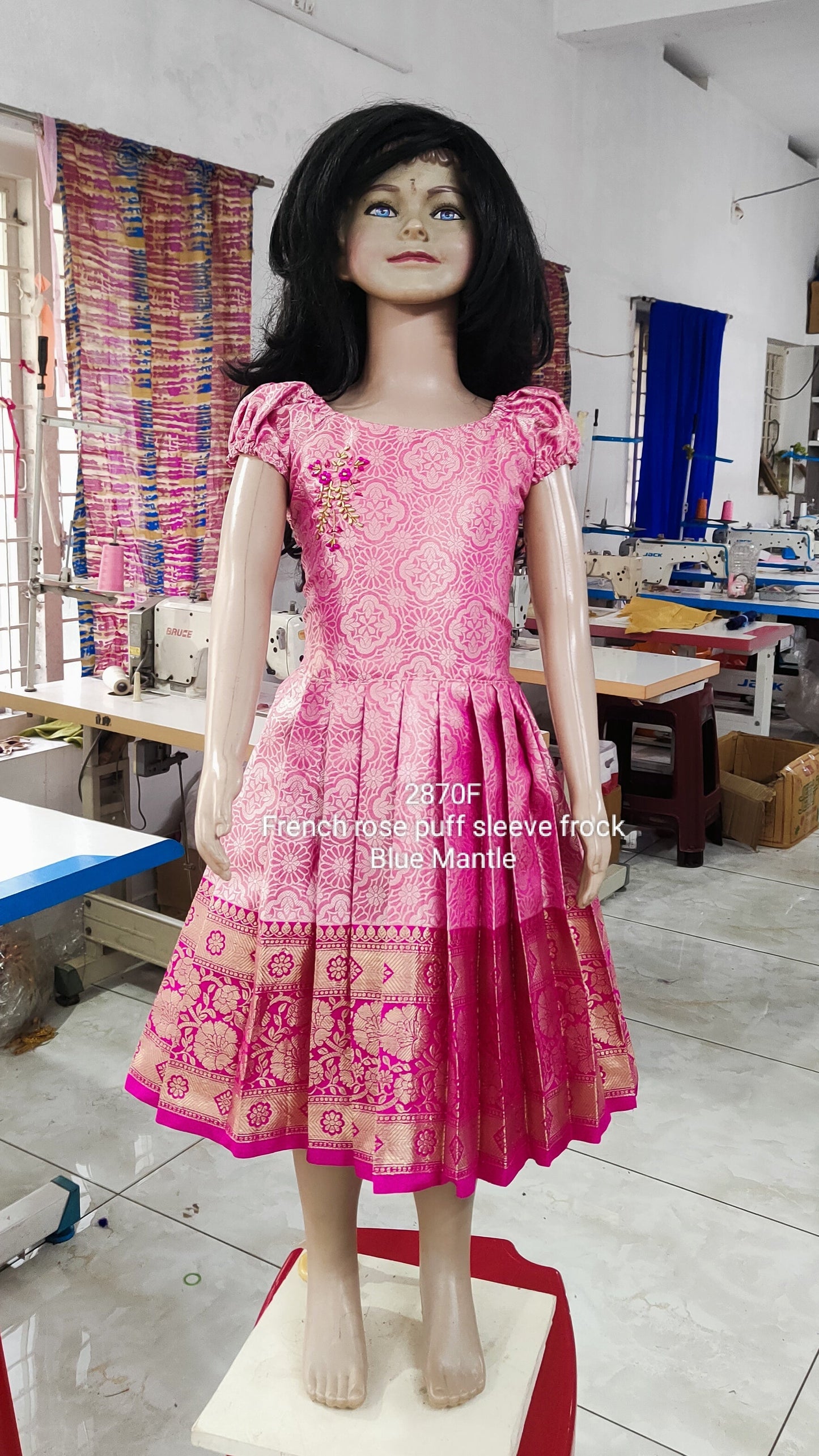 2870F: French rose Puff sleeve frock - Ready to Dispatch