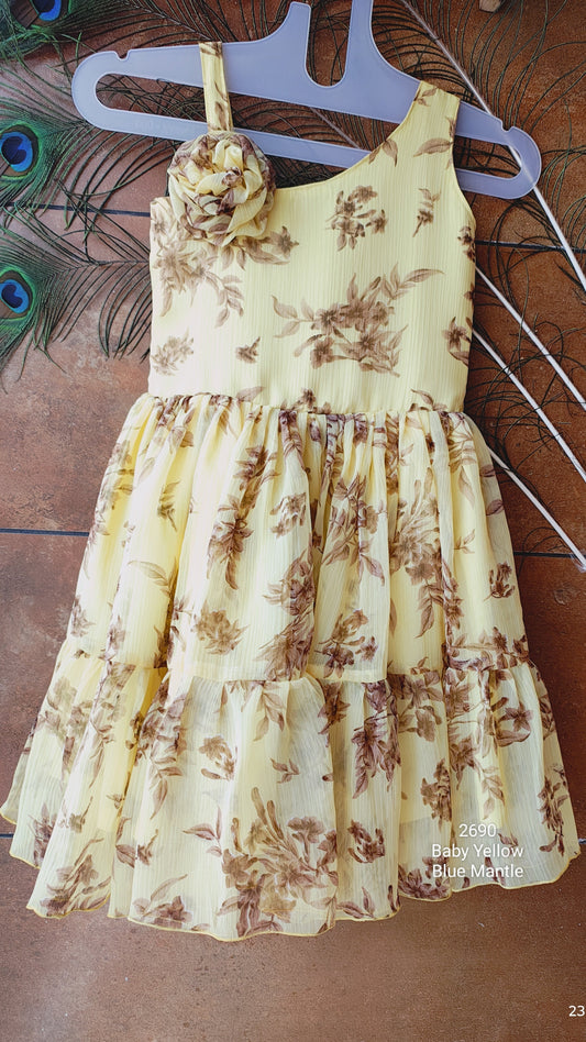 2690 Ready to Dispatch: Flower Printed Baby Yellow Frock.