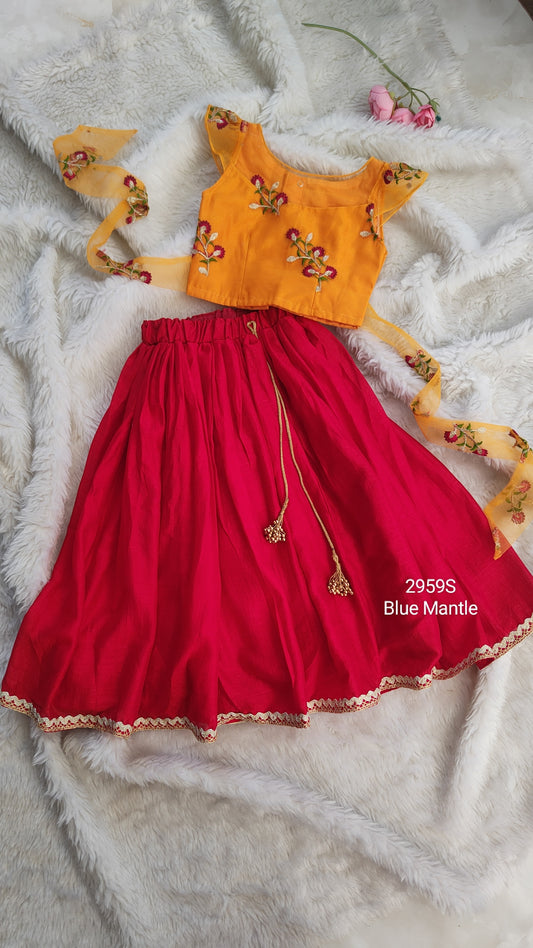 2959S: Red & Mango yellow Skirt - Ready to Dispatch