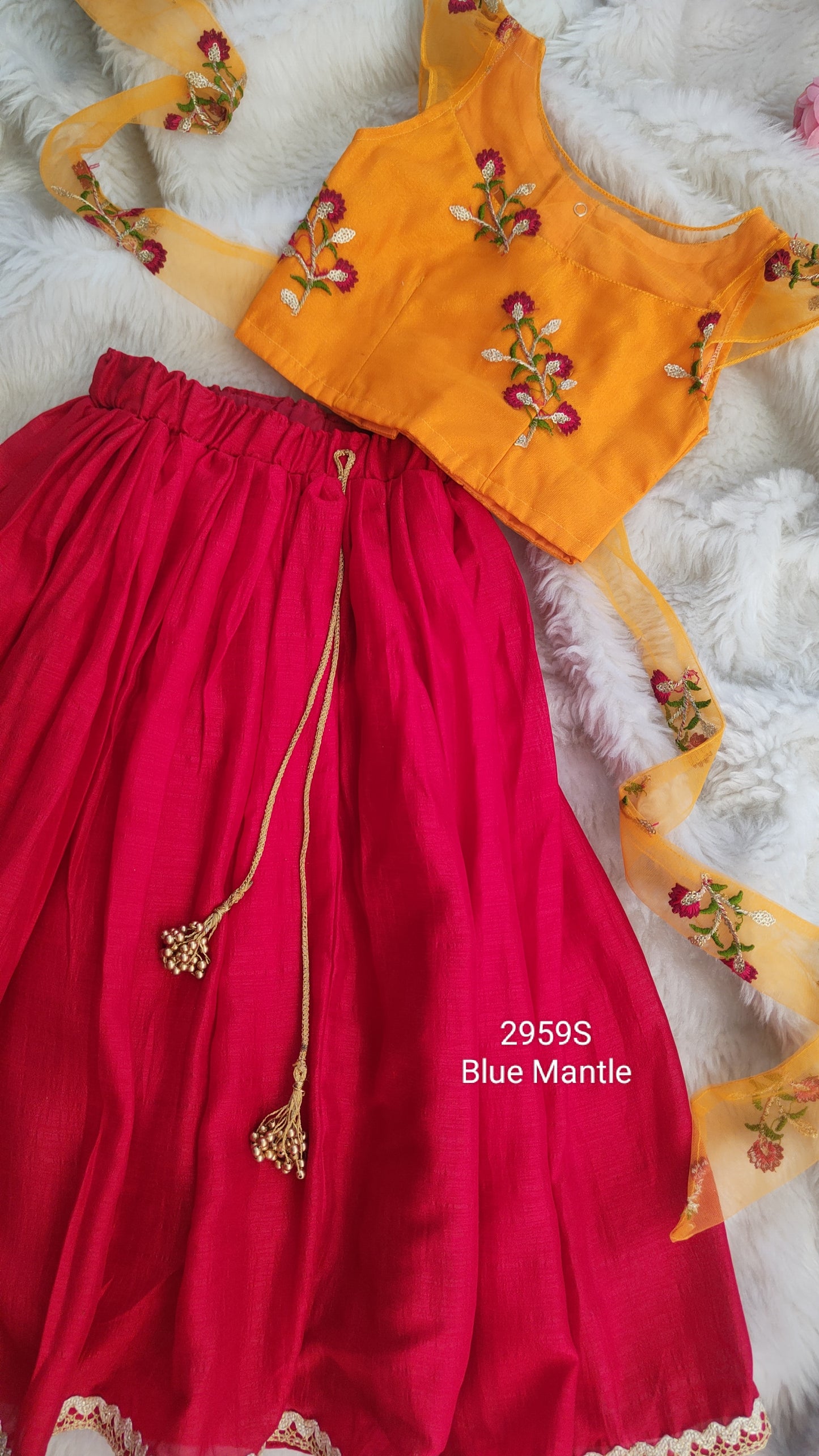 2959S: Red & Mango yellow Skirt - Ready to Dispatch