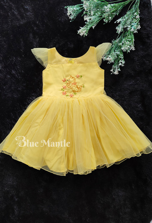 SDBM1421 ready to dispatch: Yellow Frock with Squirrel Embroidery