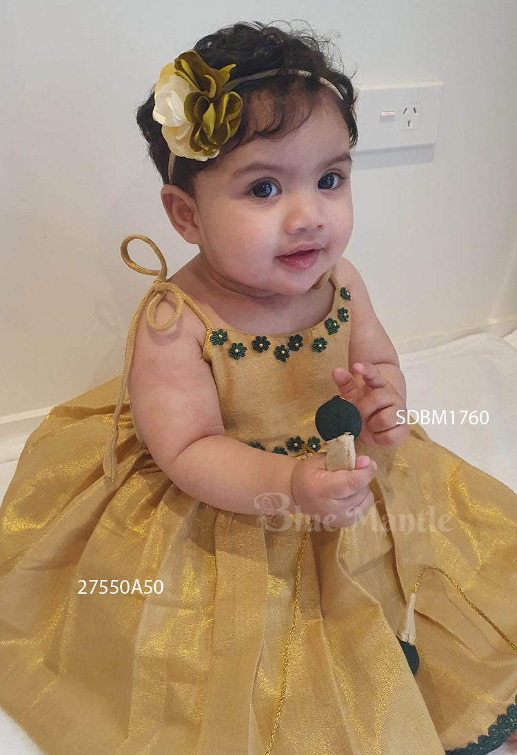 SDBM1760 Ready to Dispatch: Golden Tissue Ethnic Baby Frock