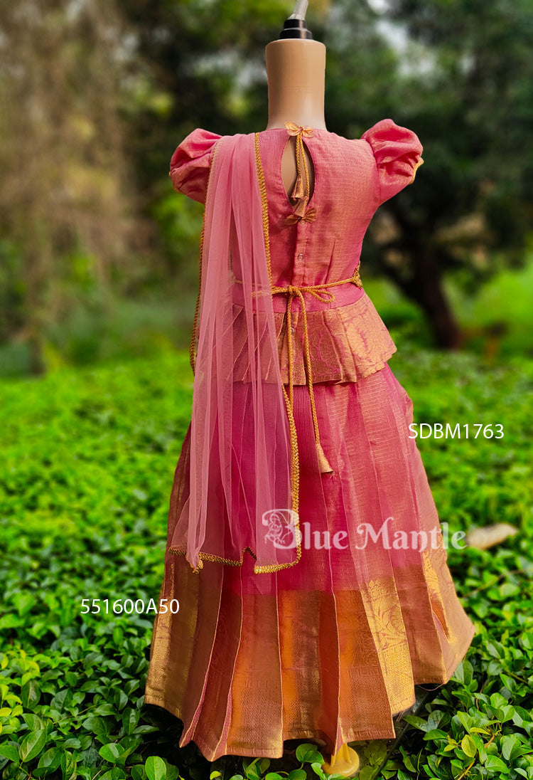 1763C Ready to dispatch: Rose gold Skirt & Blouse with Dupatta