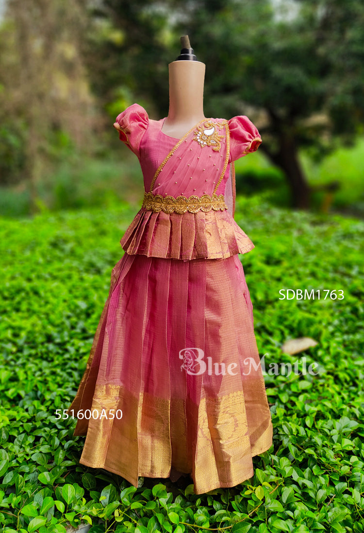 1763C Ready to dispatch: Rose gold Skirt & Blouse with Dupatta