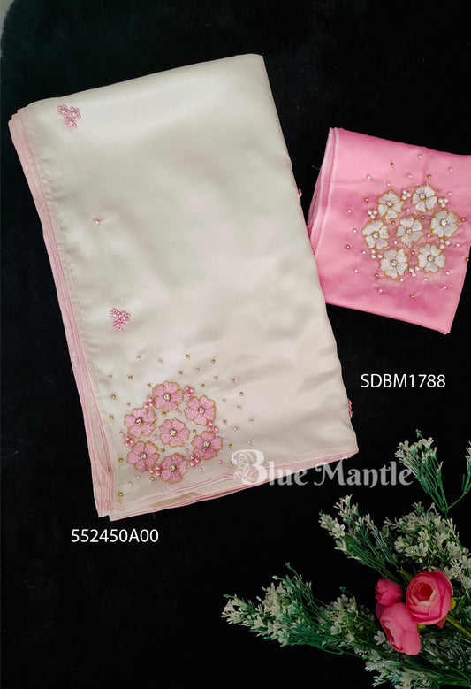 SDBM1006 Ready to Dispatch : Milk White and Baby Pink Sari