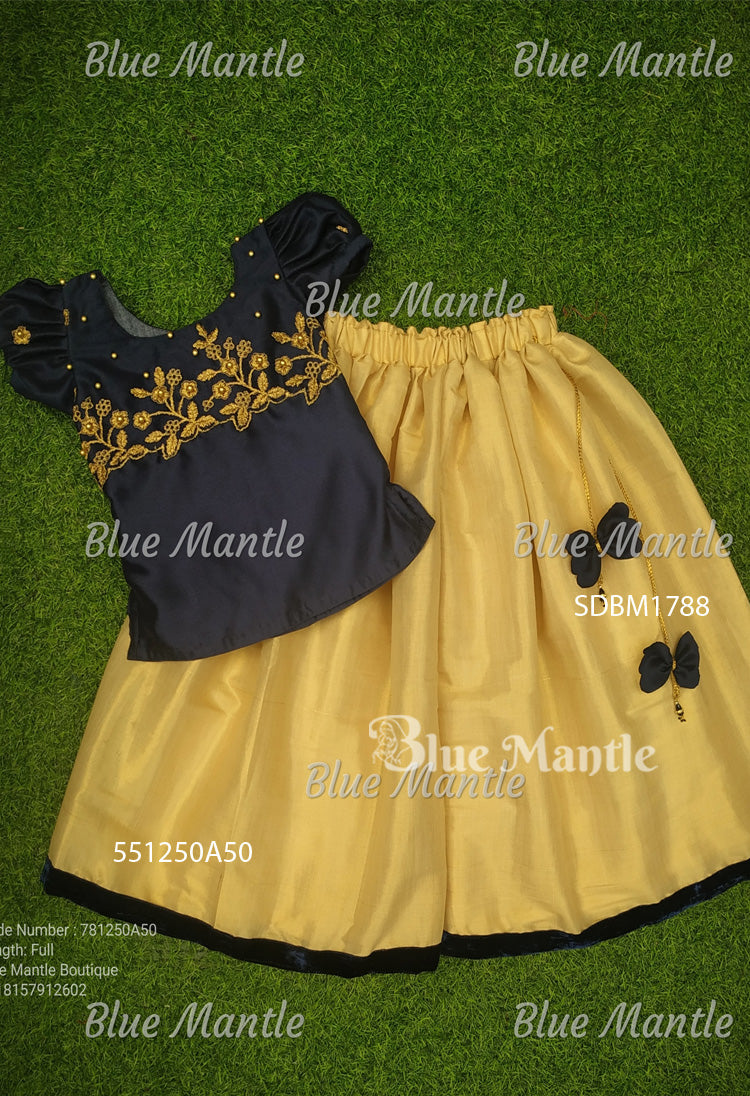 SDBM1788 Ready to Dispatch: Navy Blue and Golden Tissue Skirt & Top