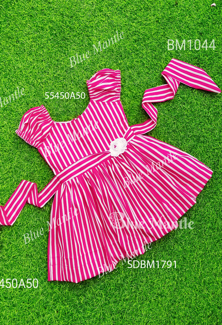 SDBM1791 Ready to Dispatch: Pink & White Stripe  Cotton Frock