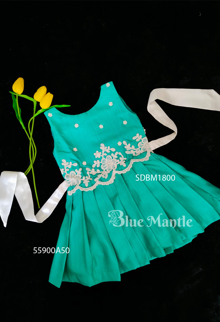 SDBM1800: Ready to Dispatch Aqua Green & Off-White Lace Frock