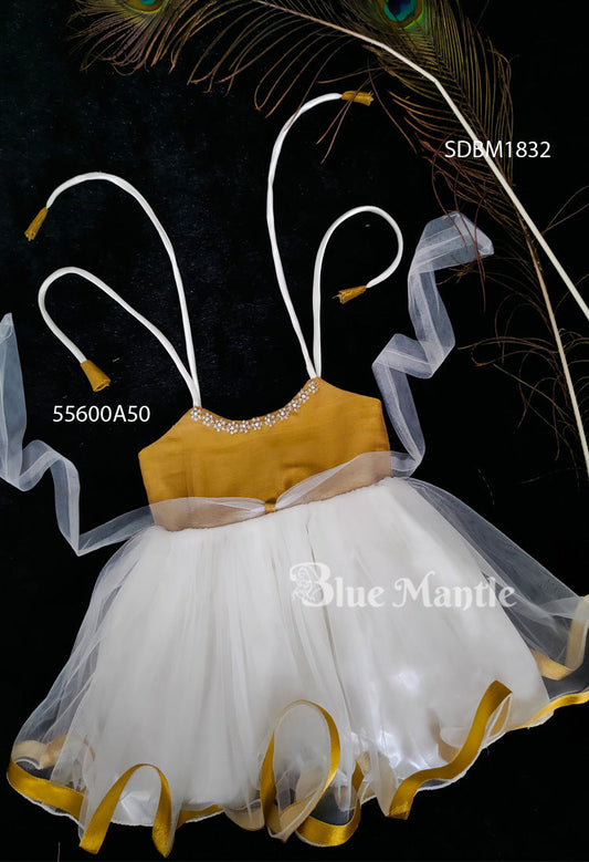 SDBM1832 Ready to Dispatch: Off-White & Golden Frock