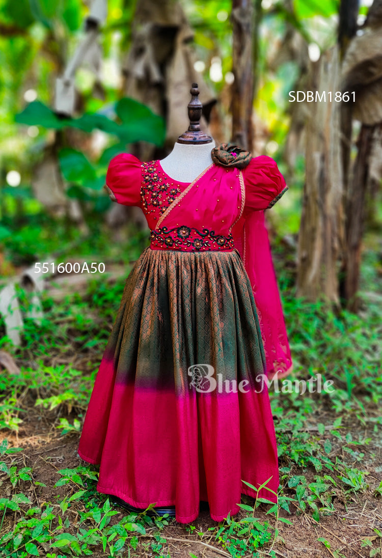 SDBM1861Ready to Dispatch: Green & Pink Gown with Dupatta