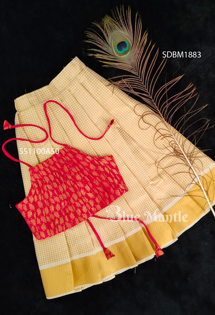 SDBM1883 Ready to Dispatch:  Red and Golden Check Tissue skirt and Crop Top